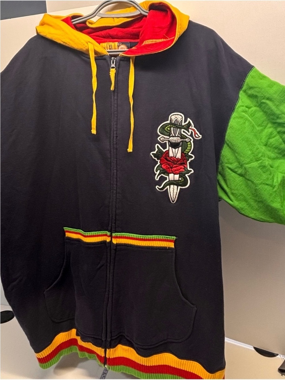 Vintage SOHK School of Hard Knocks Colorblock Zip-Up Hoodie Y2K Streetwear XL - Picture 11 of 11